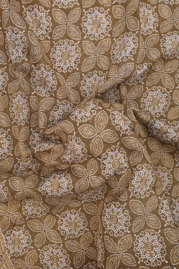 Printed Cotton Saree In Cardamom Green With Allover Design
