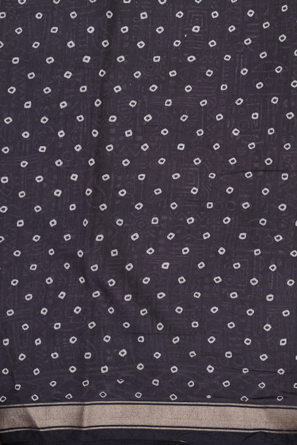 Printed Cotton Saree In Charcoal Grey With Allover Design