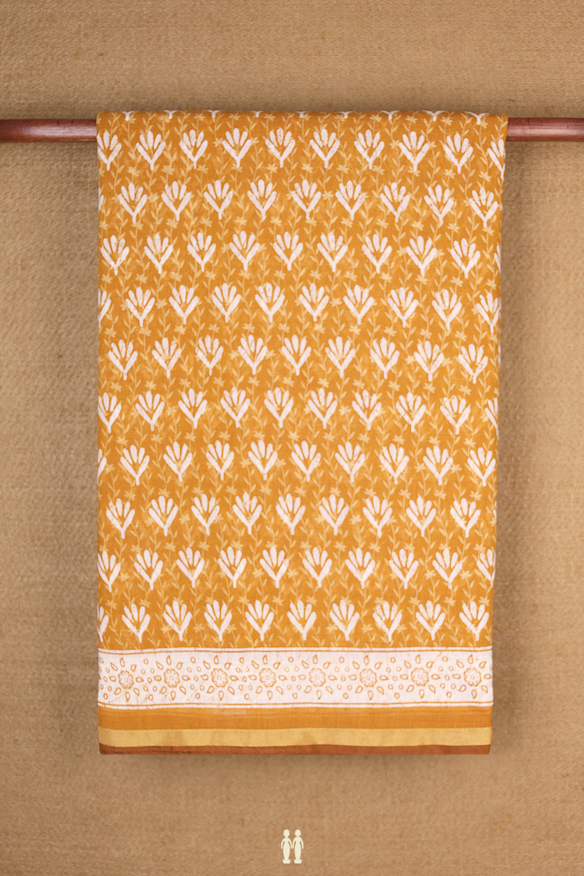 Printed Cotton Saree In Golden Yellow With Allover Design