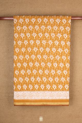 Printed Cotton Saree In Golden Yellow With Allover Design