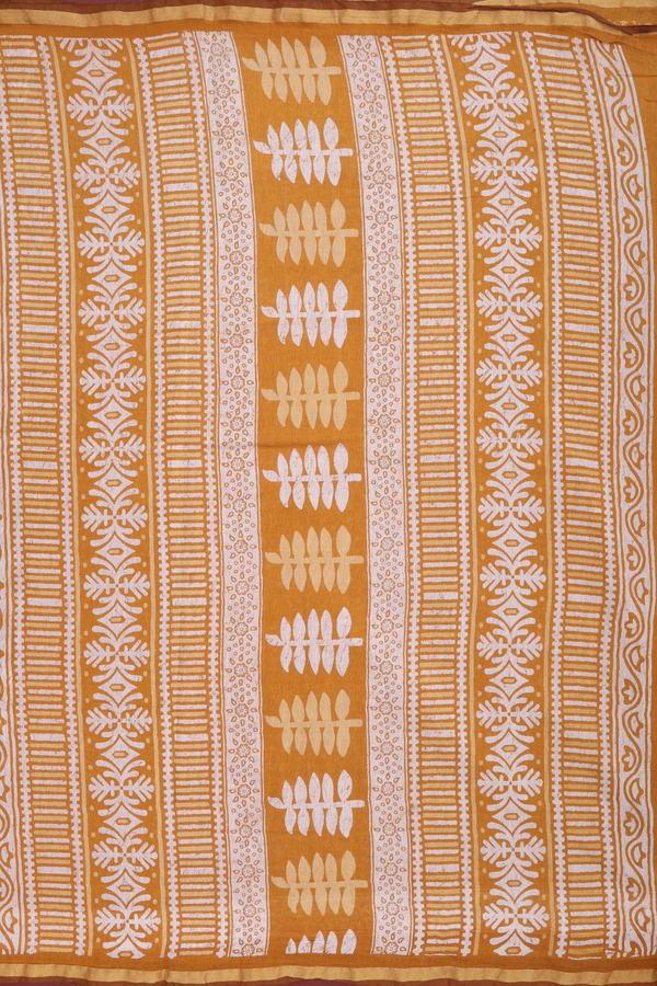 Printed Cotton Saree In Golden Yellow With Allover Design