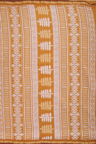 Printed Cotton Saree In Golden Yellow With Allover Design