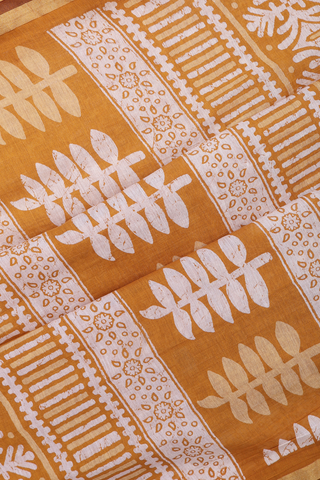 Printed Cotton Saree In Golden Yellow With Allover Design
