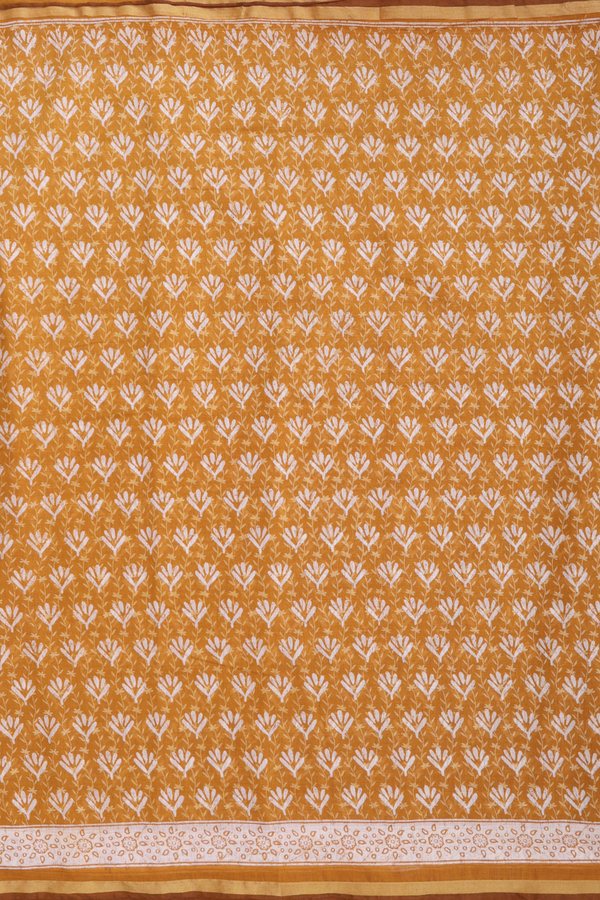 Printed Cotton Saree In Golden Yellow With Allover Design