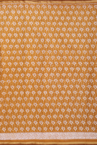 Printed Cotton Saree In Golden Yellow With Allover Design