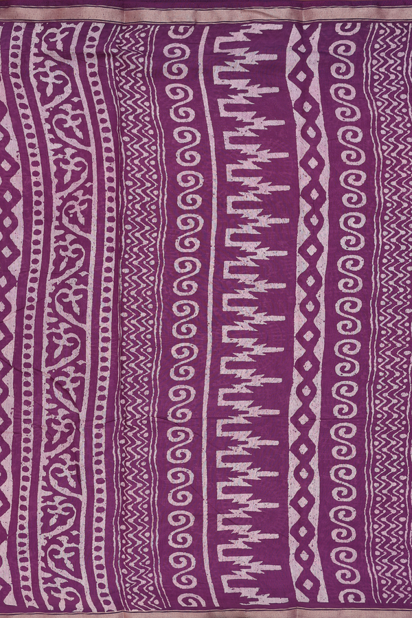 Printed Cotton Saree In Grape Purple With Warli Design