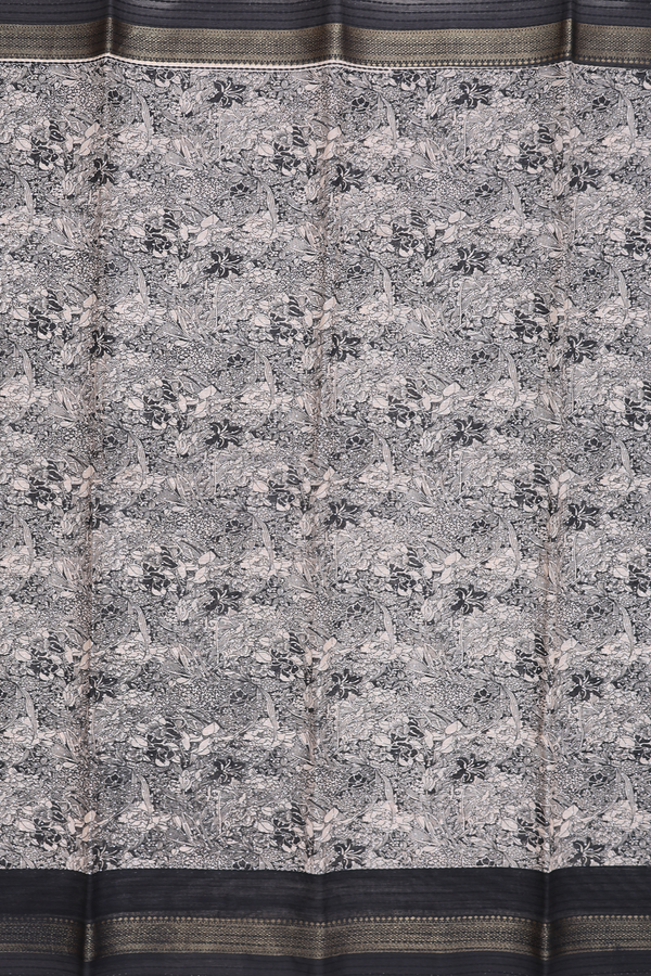 Printed Cotton Saree In Ivory And Black With Floral Design