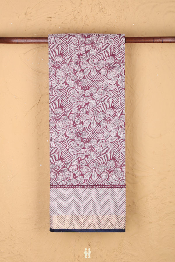 Printed Cotton Saree In Mauve With Floral Design