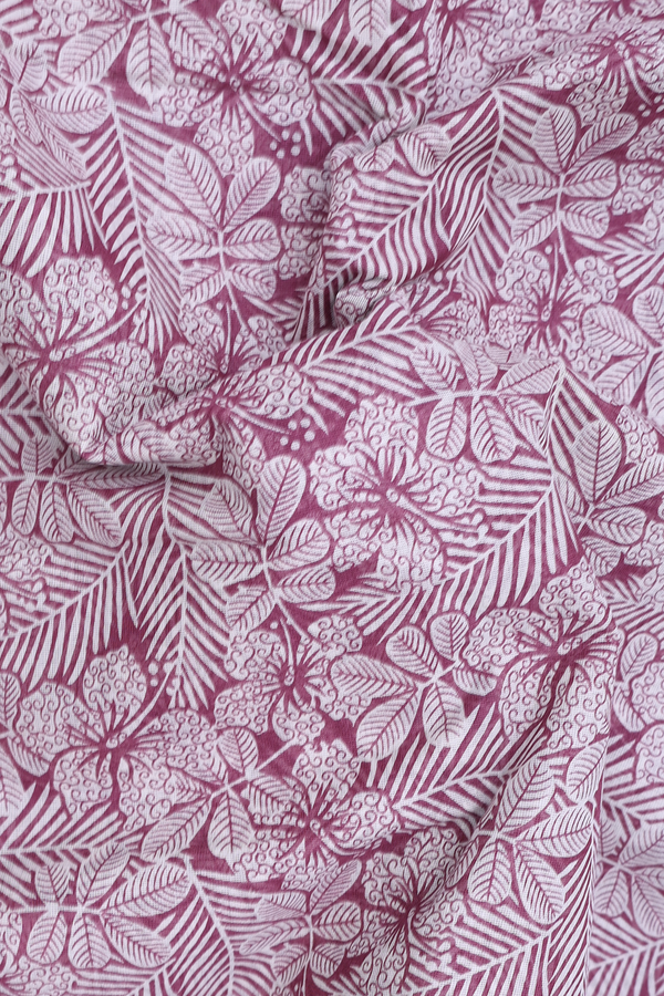 Printed Cotton Saree In Mauve With Floral Design