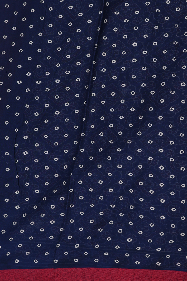 Printed Cotton Saree In Navy Blue With Ajrakh Design