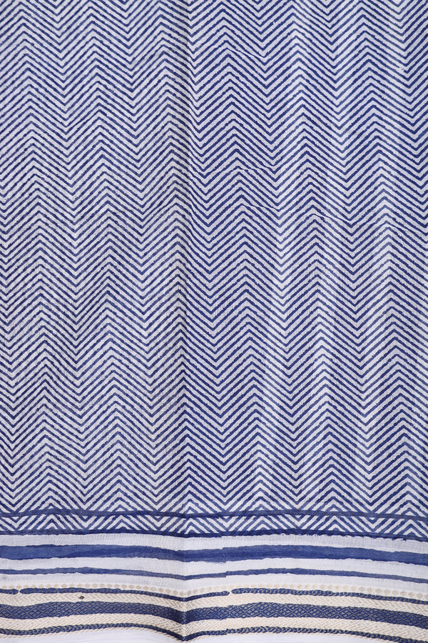 Printed Cotton Saree In Oxford Blue With Allover Design