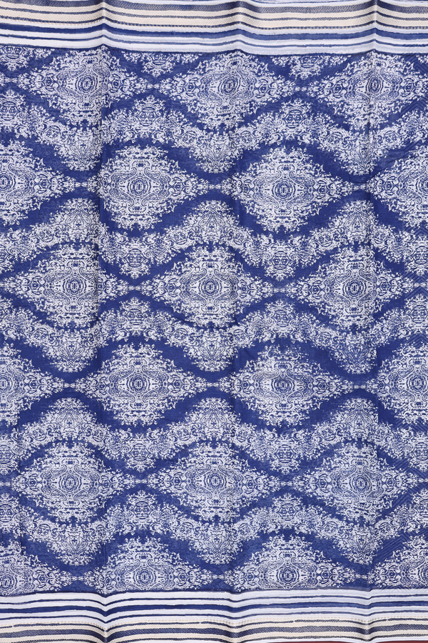 Printed Cotton Saree In Oxford Blue With Allover Design
