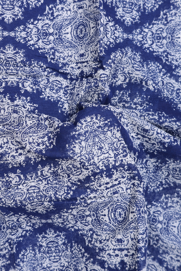 Printed Cotton Saree In Oxford Blue With Allover Design