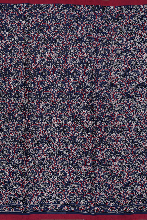 Printed Cotton Saree In Oxford Blue With Floral Design
