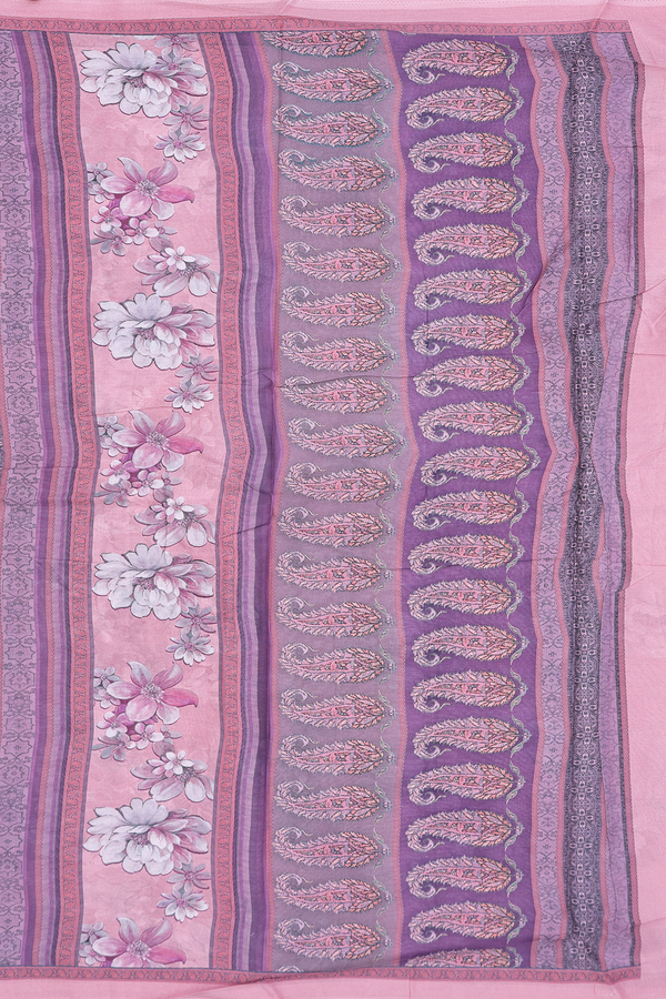 Printed Cotton Saree In Duty Rose With Floral Design