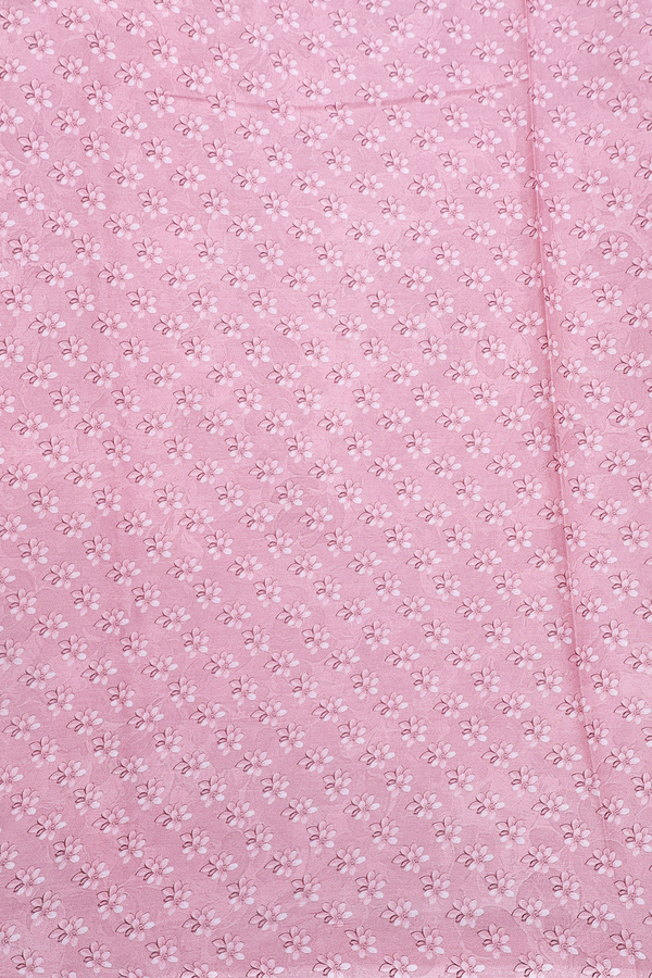 Printed Cotton Saree In Duty Rose With Floral Design