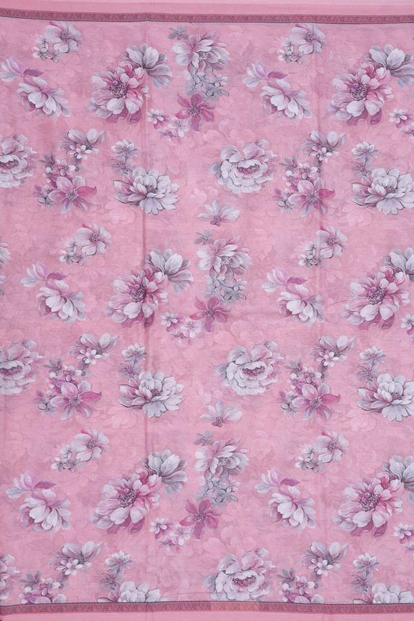 Printed Cotton Saree In Duty Rose With Floral Design