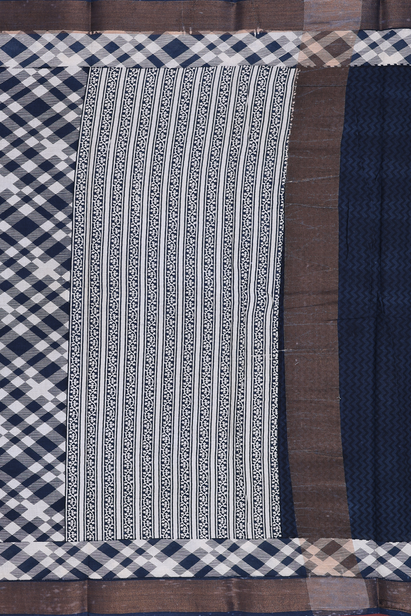 Printed Cotton Saree In Prussian Blue With Allover Design