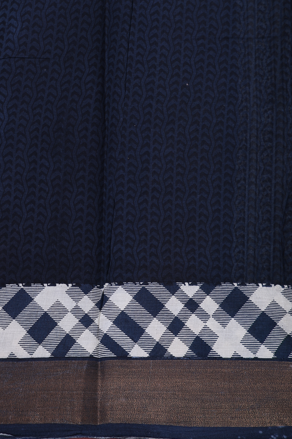 Printed Cotton Saree In Prussian Blue With Allover Design