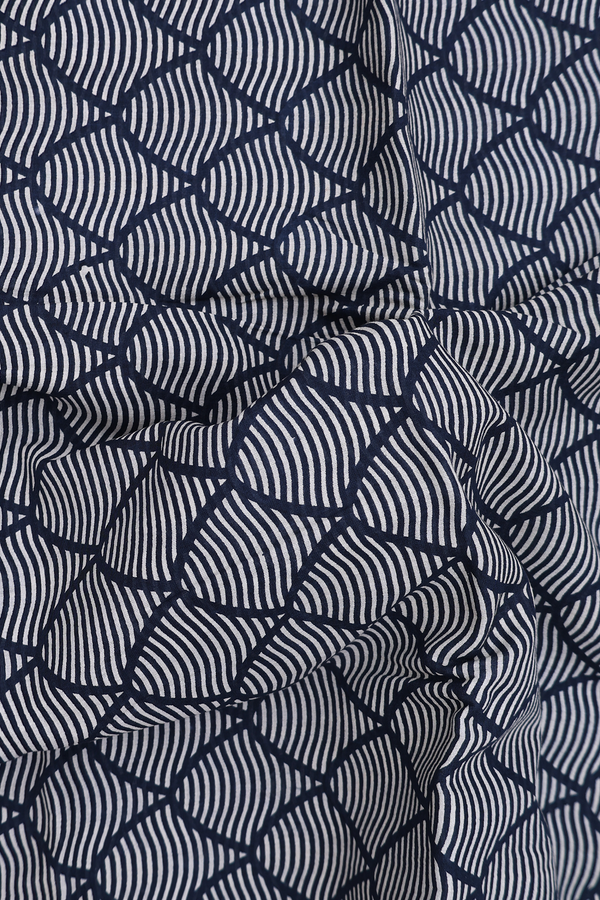 Printed Cotton Saree In Prussian Blue With Allover Design