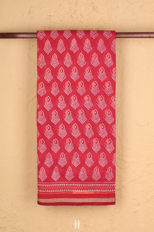 Printed Cotton Saree In Red With Allover Design