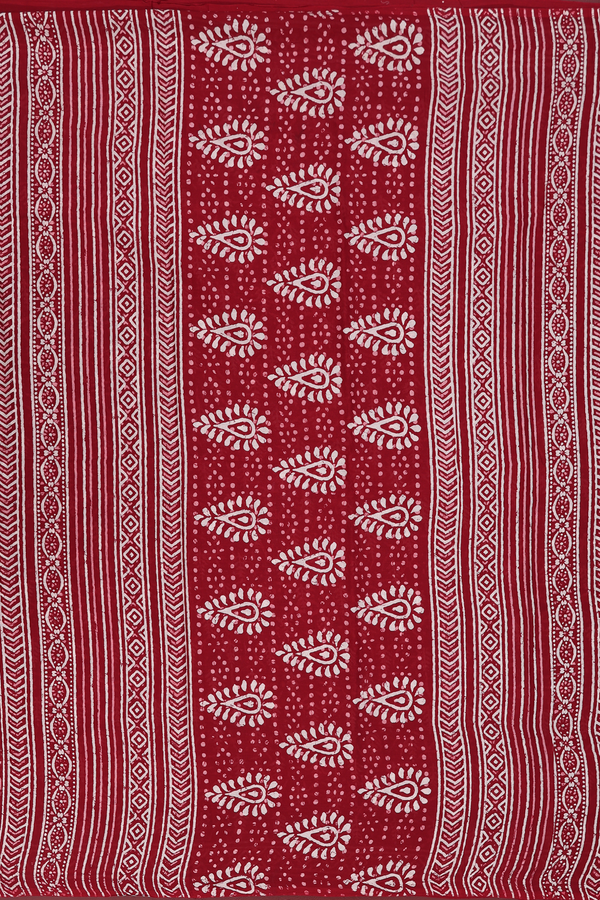 Printed Cotton Saree In Red With Allover Design