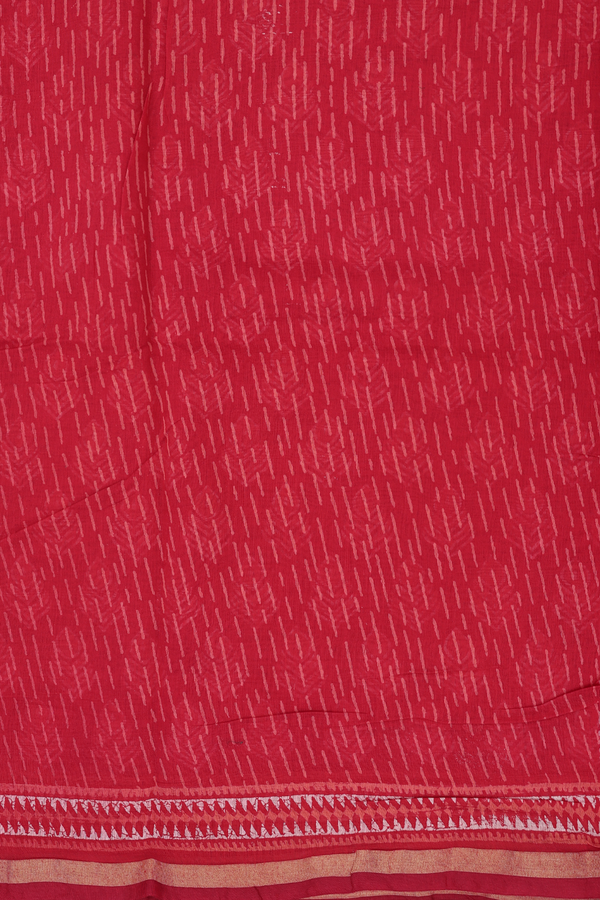 Printed Cotton Saree In Red With Allover Design