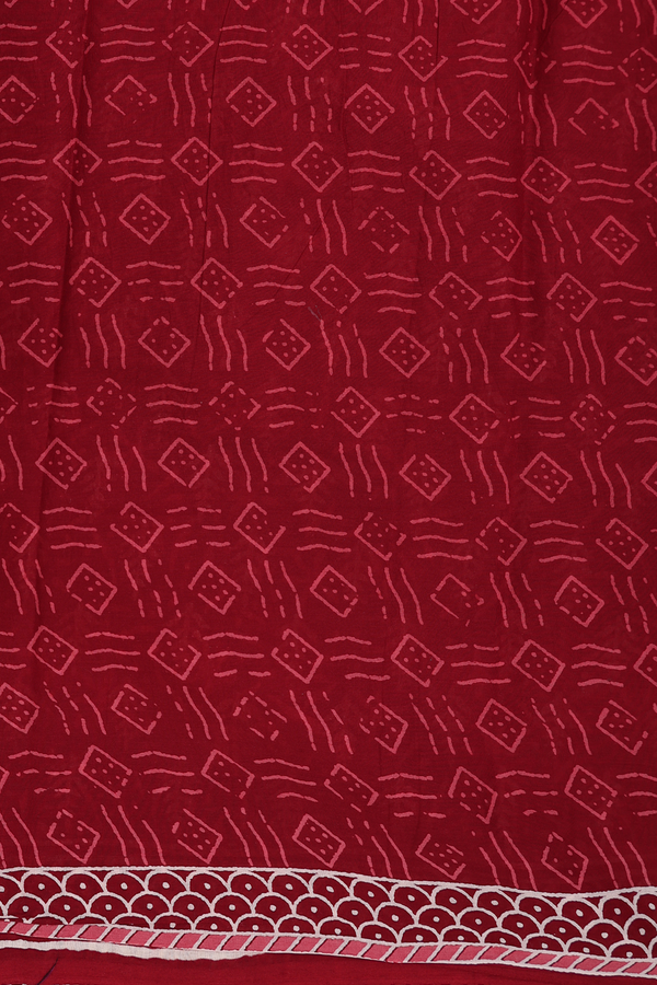 Printed Cotton Saree In Red With Allover Design