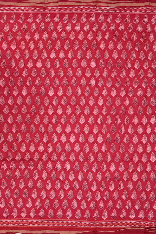 Printed Cotton Saree In Red With Allover Design