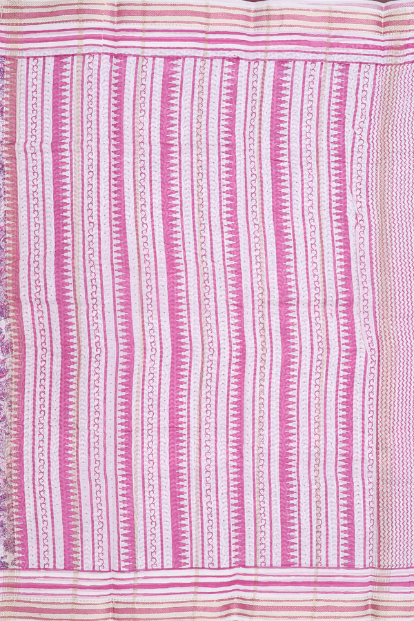 Printed Cotton Saree In White With Floral Design