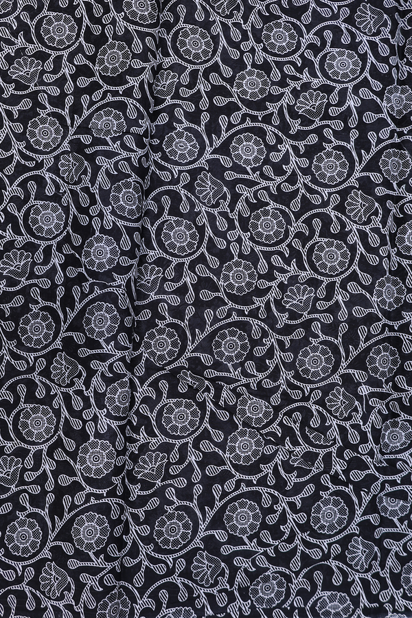 Printed Cotton Saree In White With Floral Design