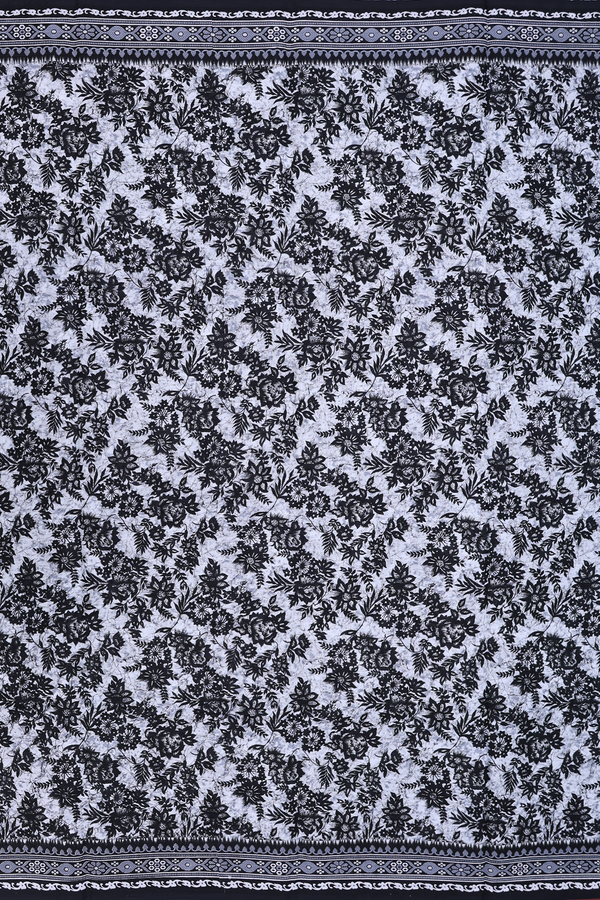 Printed Cotton Saree In White With Floral Design