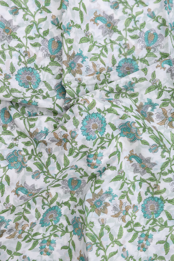 Printed Cotton Saree In White With Floral Design