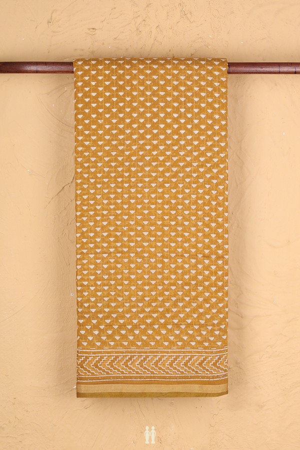 Printed Cotton Saree In Yellow With Allover Design