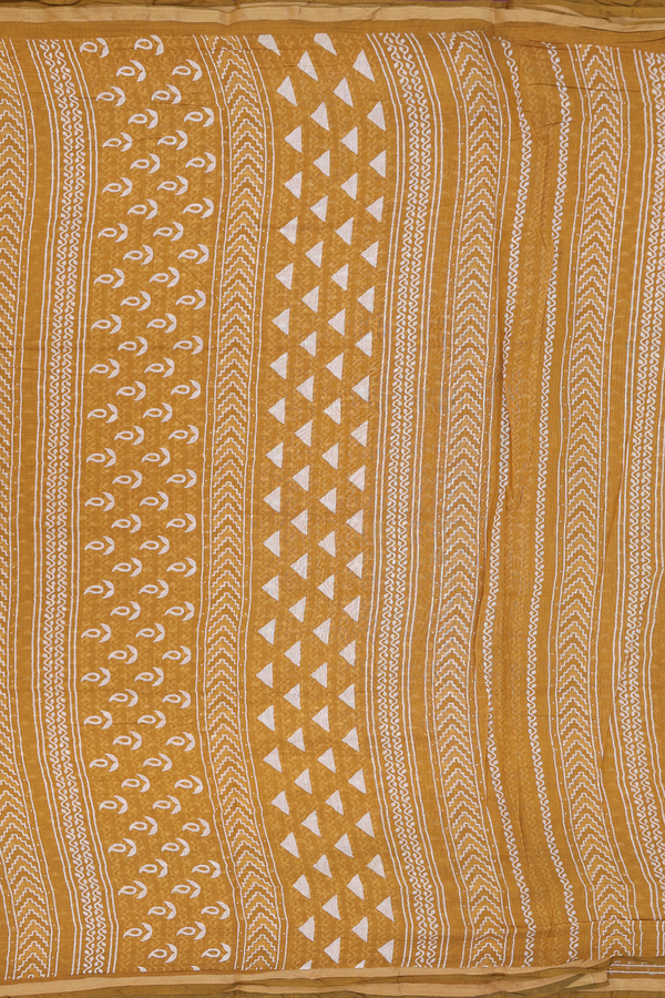 Printed Cotton Saree In Yellow With Allover Design
