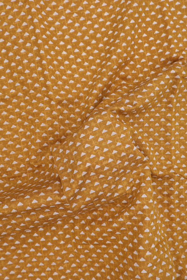 Printed Cotton Saree In Yellow With Allover Design