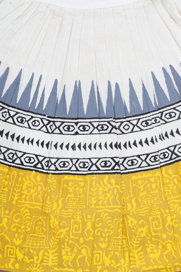 Printed Design White And Yellow Readymade Pavadai Sattai