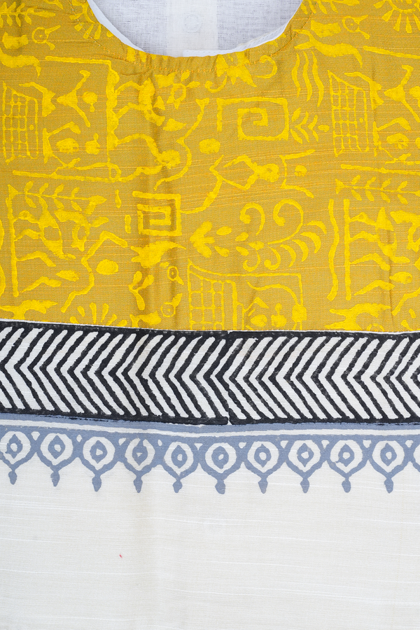 Printed Design White And Yellow Readymade Pavadai Sattai