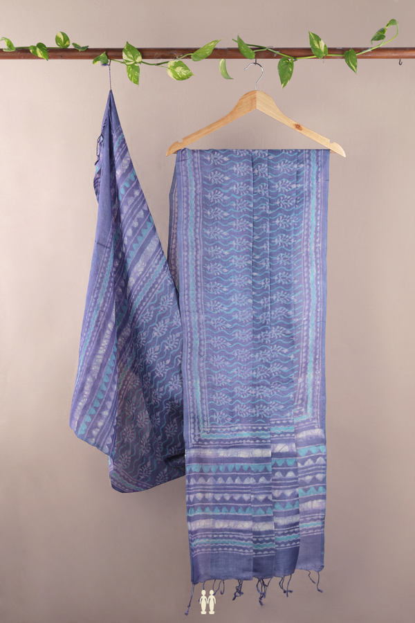 Printed Design Berry Blue Tussar Silk Dupatta