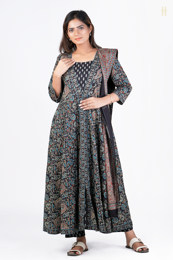 Printed Design Black Cotton Salwar Set