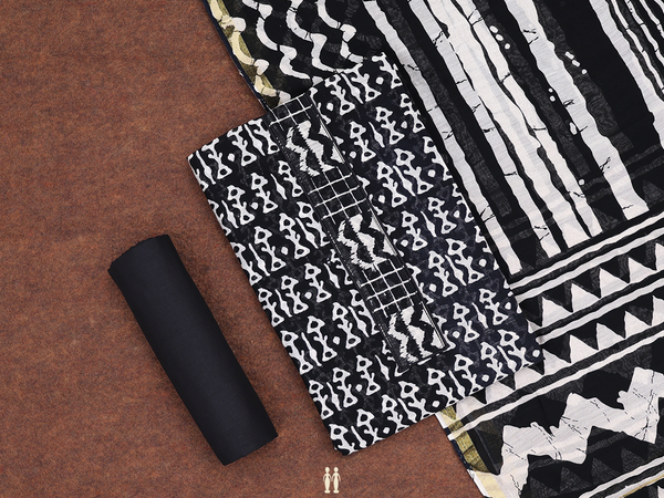 Printed Design Black Cotton Unstitched Salwar Material