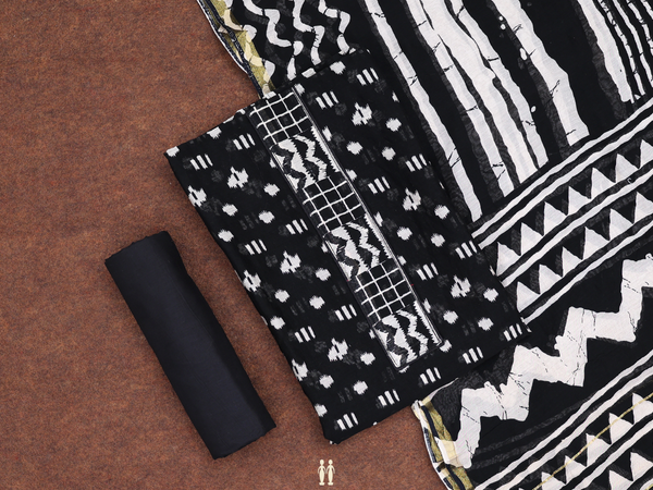 Printed Design Black Cotton Unstitched Salwar Material