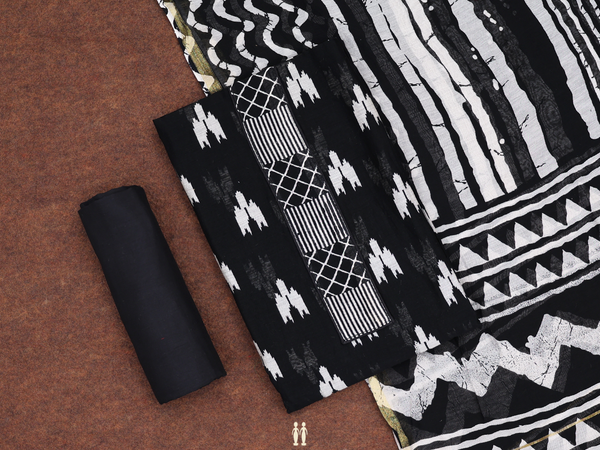 Printed Design Black Cotton Unstitched Salwar Material