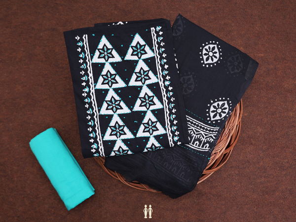 Printed Design Black Cotton Unstitched Salwar Material