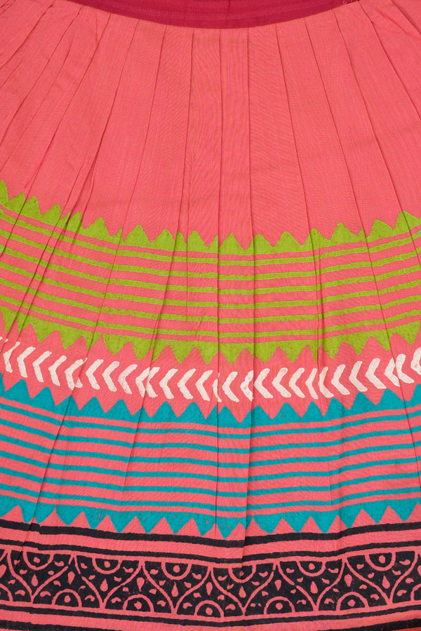 Printed Design Blue And Orange Readymade Pavadai Sattai