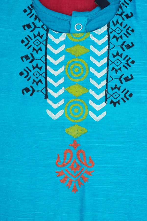 Printed Design Blue And Orange Readymade Pavadai Sattai