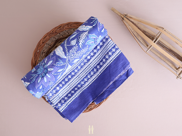 Floral Printed Design Blue Cotton Double Bedspread