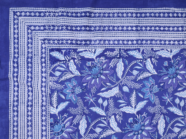 Floral Printed Design Blue Cotton Double Bedspread