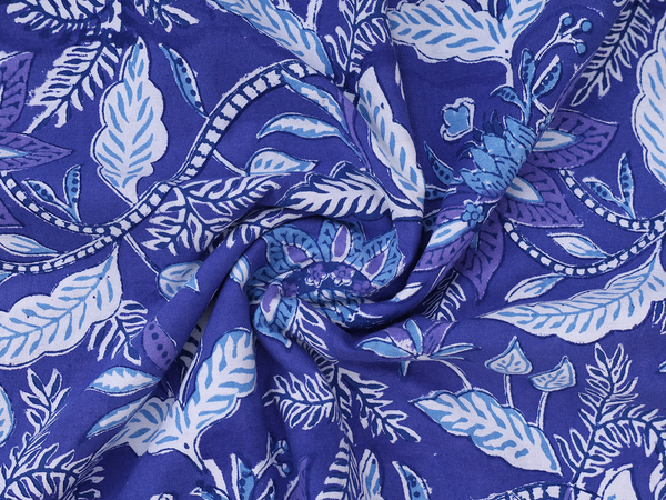 Floral Printed Design Blue Cotton Double Bedspread
