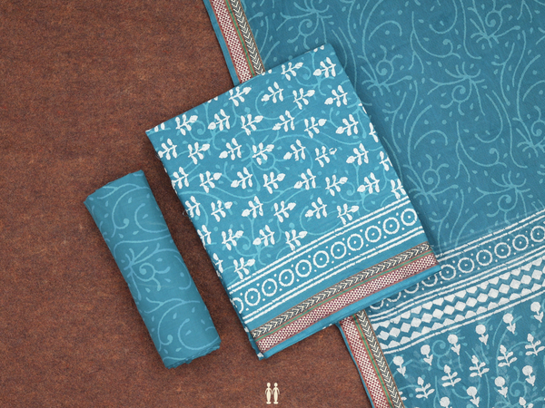 Printed Design Blue Cotton Unstitched Salwar Material